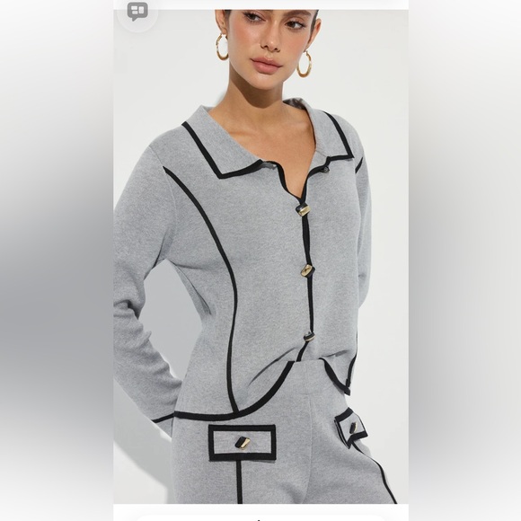 Commense Black and White Wide Leg 2 piece knit pants suit - Picture 3 of 7